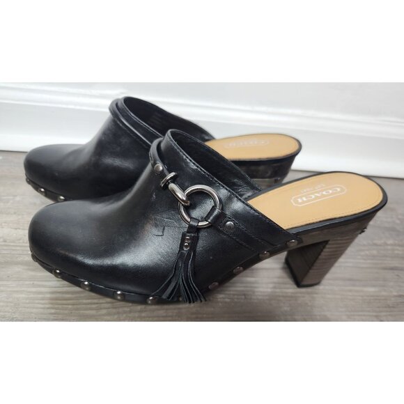 Coach Women's Sz. 9.5 B Shasha Black Vachetta Leather Stud Mules - Picture 1 of 8